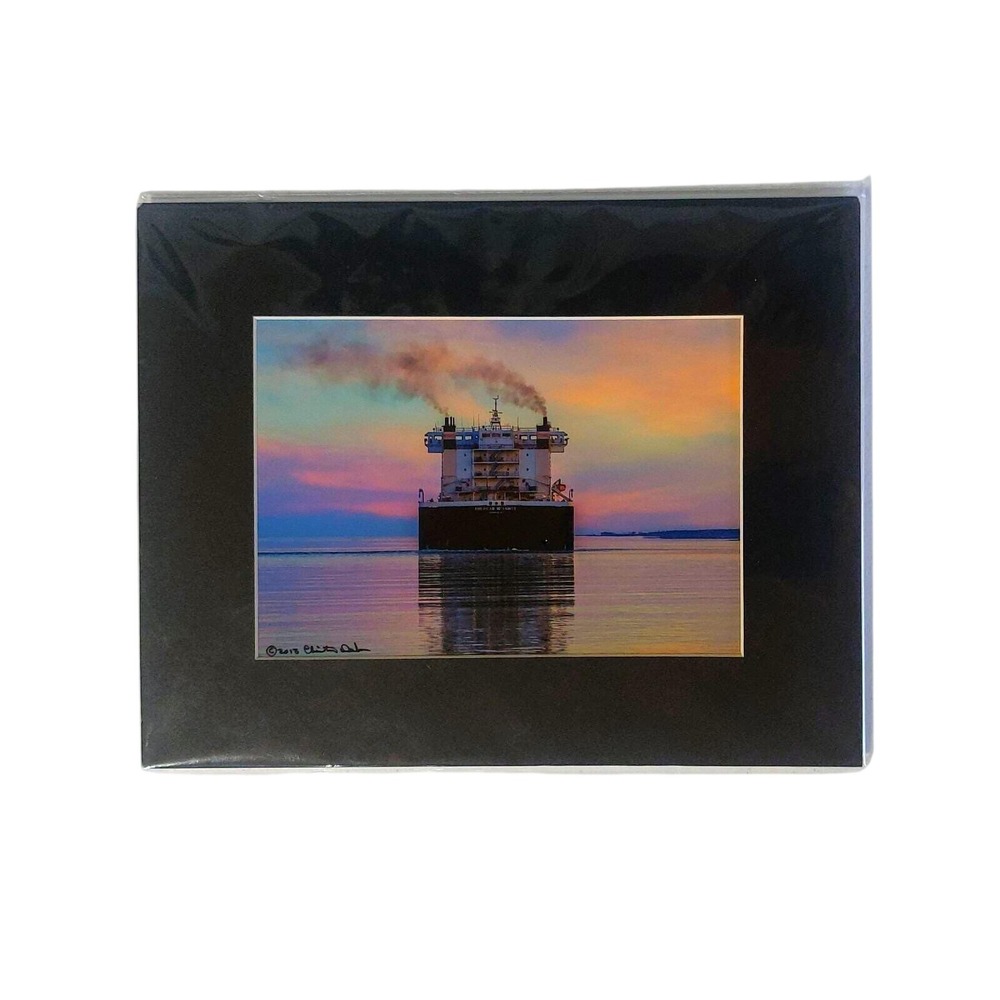 Chris Dalh Signed 2013 Freighter Ship Sunset Color Photo Print Black Matted 8x10